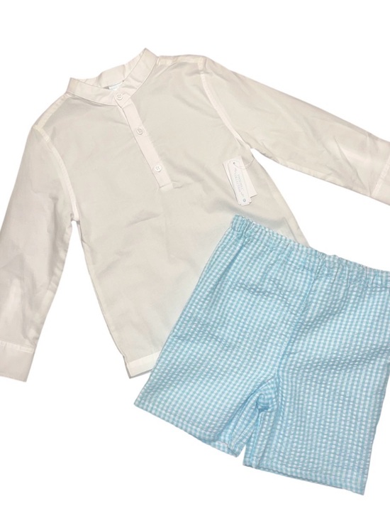 Edgehill Collection Other - Edgehill Collection White Long Sleeve Shorts Set Blue gingham Shorts NWT Boys 6